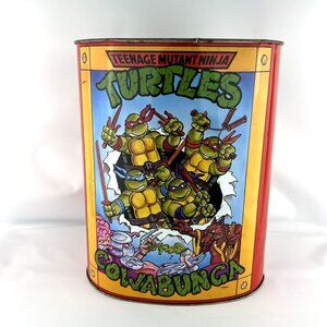 Vintage 1989 Teenage Mutant Ninja Turtles TMNT Metal Tin Trash Can Wastebasket